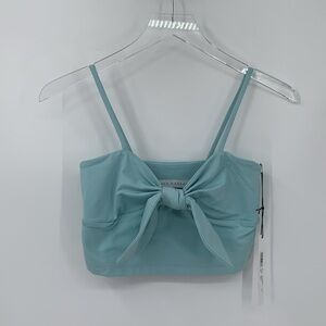 Susana Monaco bow cropped tank top shirt blouse jersey knit Breathe blue new L